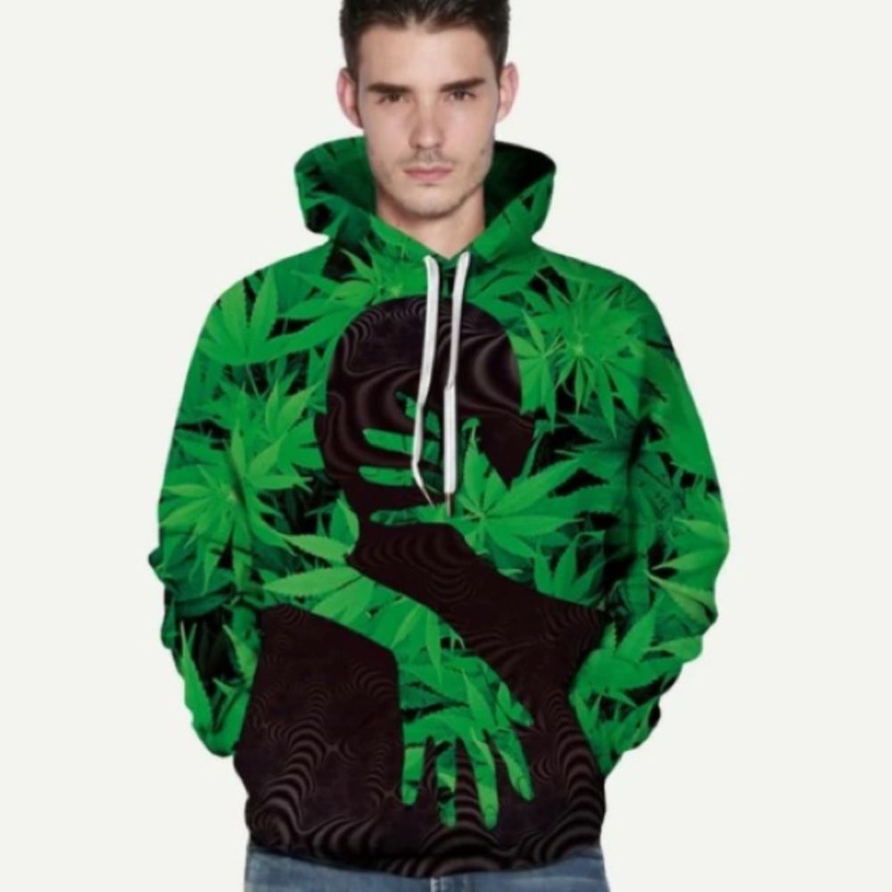 Men Allover Leaf Print Hooded sweatshirt